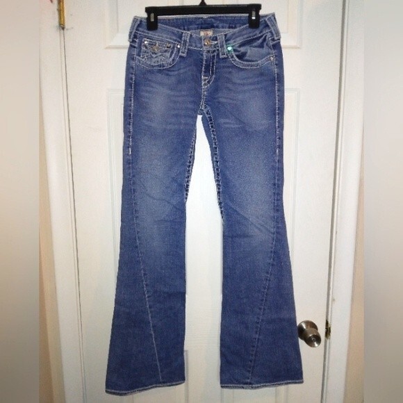 True Religion Disco Joey Big T Flare blue jeans with crystals size 27 Inseam 34" - Picture 2 of 10